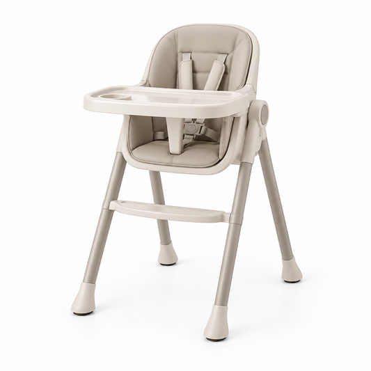 Baby high chair commercial packshot on a white seamless backdrop